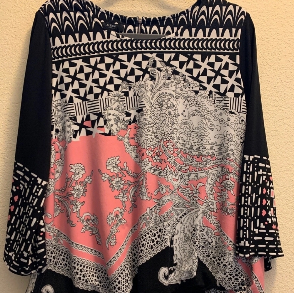 Alfani Black and Pink Geometric Blouse